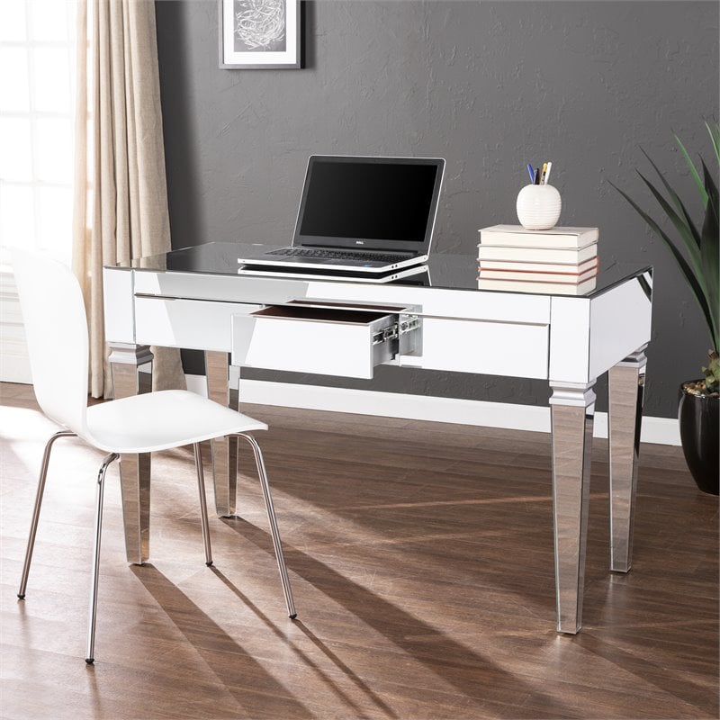 SEI Furniture Darien Glam Mirrored Writing Desk in Silver