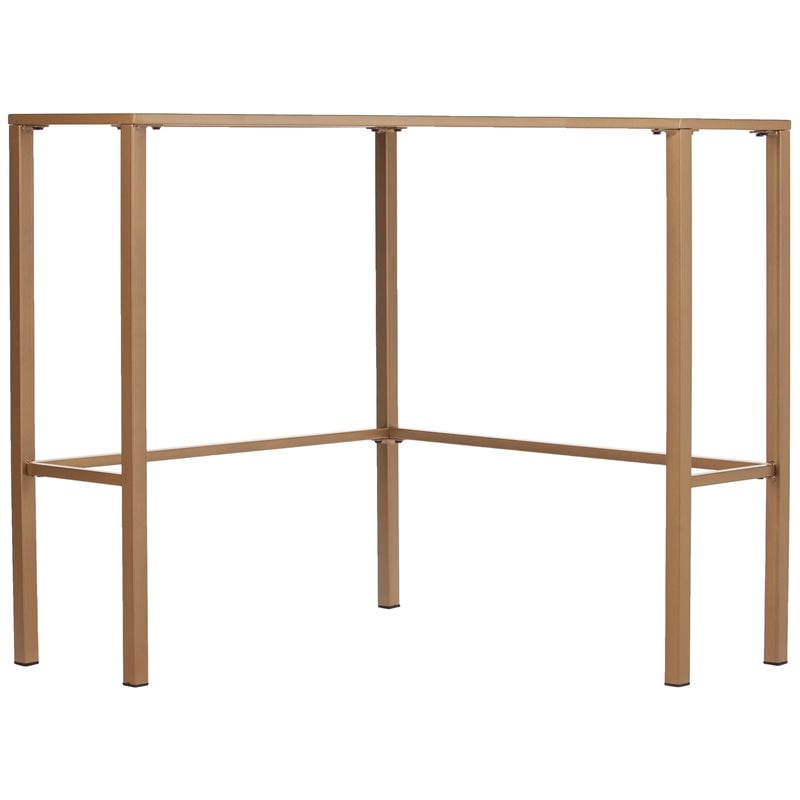 SEI Furniture Keaton Glass Top Metal Corner Writing Desk in Soft Gold