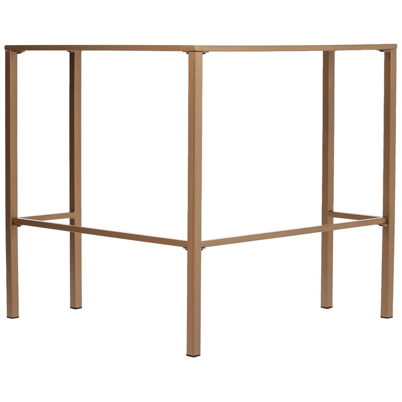 SEI Furniture Keaton Glass Top Metal Corner Writing Desk in Soft Gold