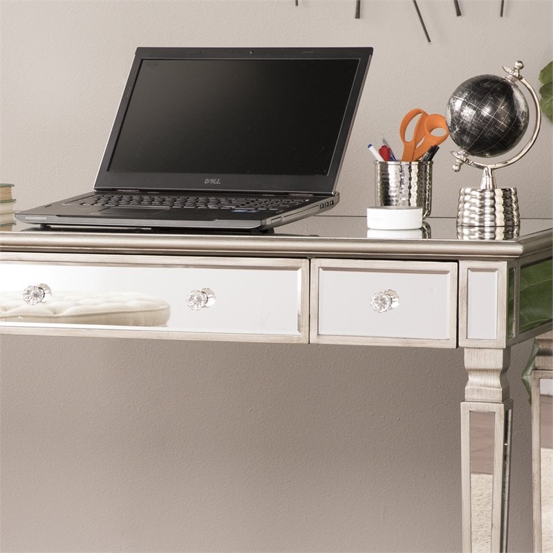 SEI Furniture Wedlyn Engineered Wood Computer Desk in Mirror with Matte Silver