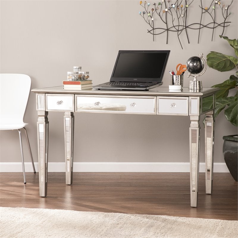 SEI Furniture Wedlyn Engineered Wood Computer Desk in Mirror with Matte Silver