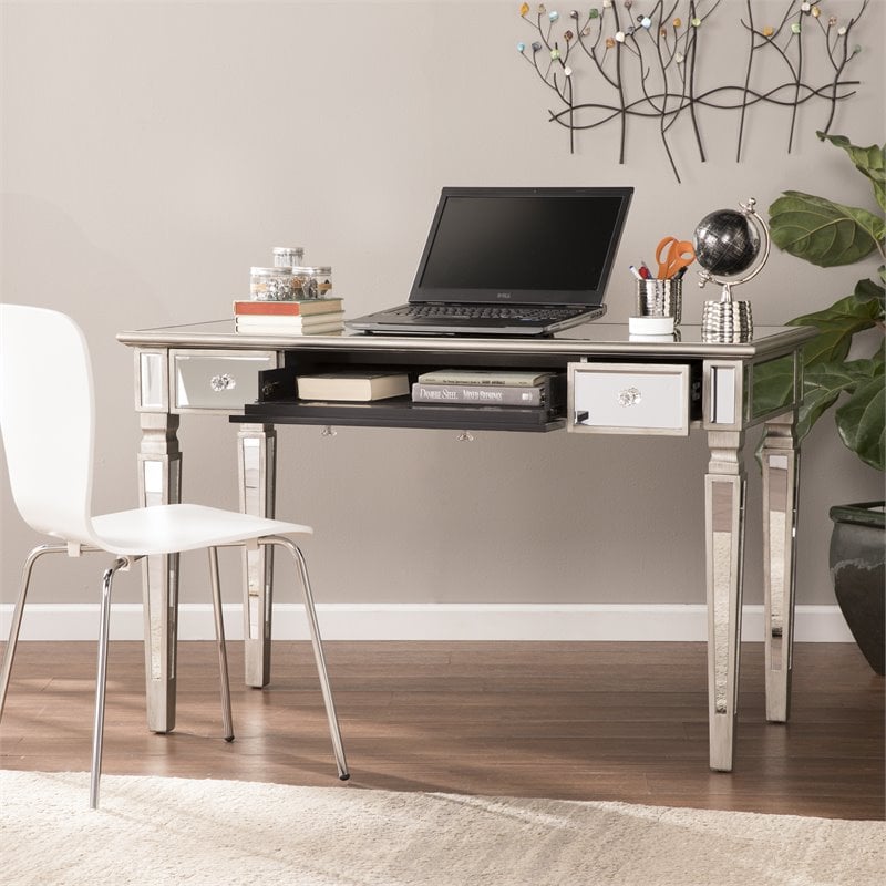 SEI Furniture Wedlyn Engineered Wood Computer Desk in Mirror with Matte Silver