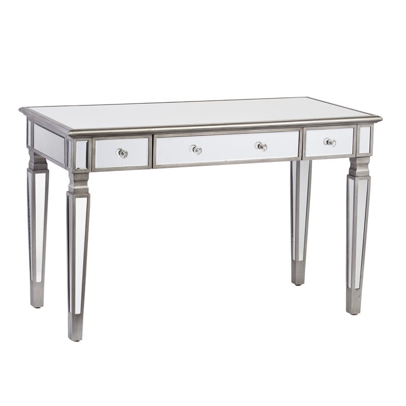 SEI Furniture Wedlyn Engineered Wood Computer Desk in Mirror with Matte Silver