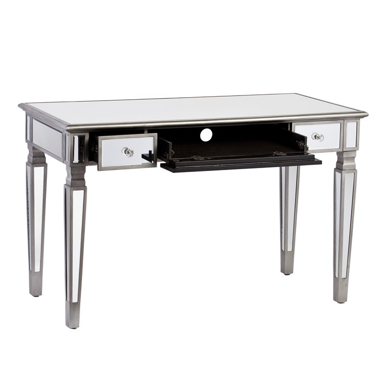 SEI Furniture Wedlyn Engineered Wood Computer Desk in Mirror with Matte Silver