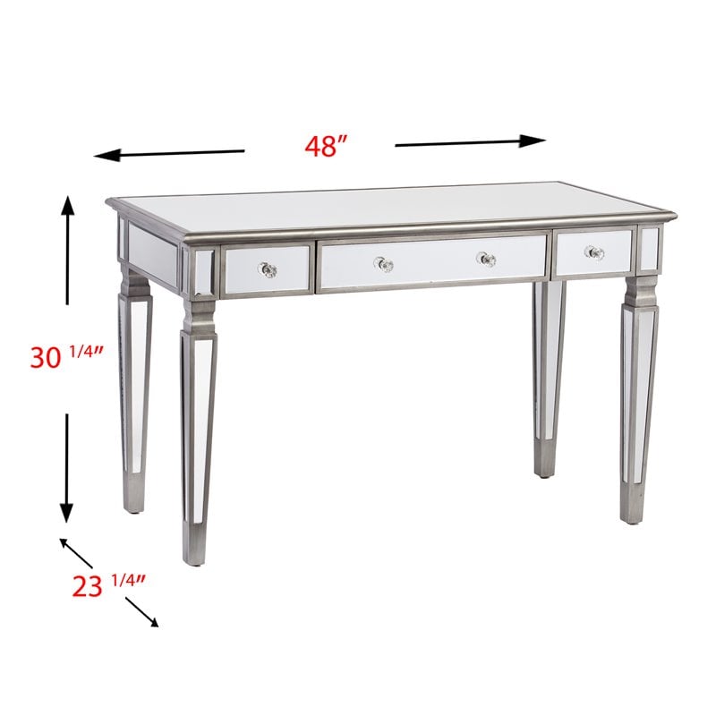SEI Furniture Wedlyn Engineered Wood Computer Desk in Mirror with Matte Silver