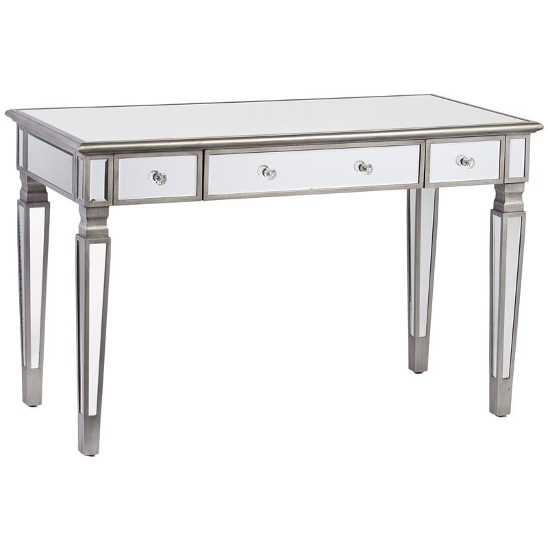 SEI Furniture Wedlyn Engineered Wood Computer Desk in Mirror with Matte Silver