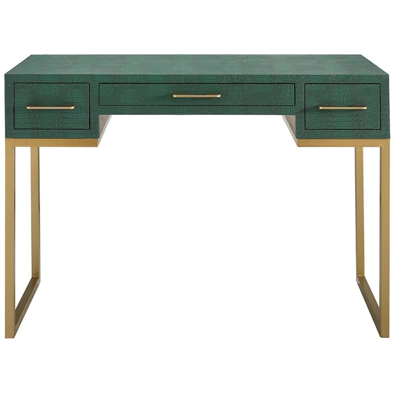 Southern Enterprises Carabelle Faux Croc Leather Computer Desk in Green and Gold