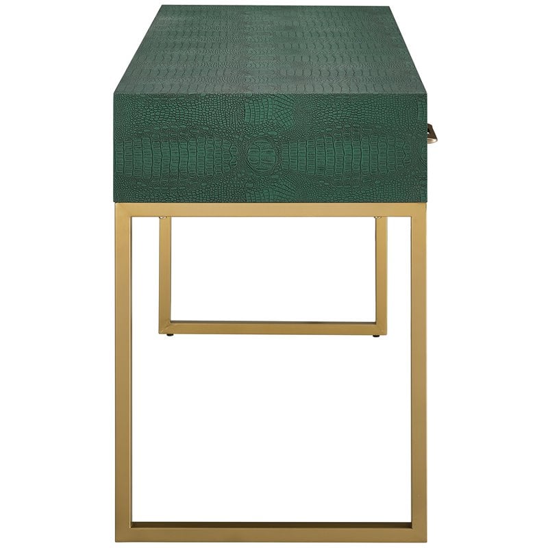 Southern Enterprises Carabelle Faux Croc Leather Computer Desk in Green and Gold