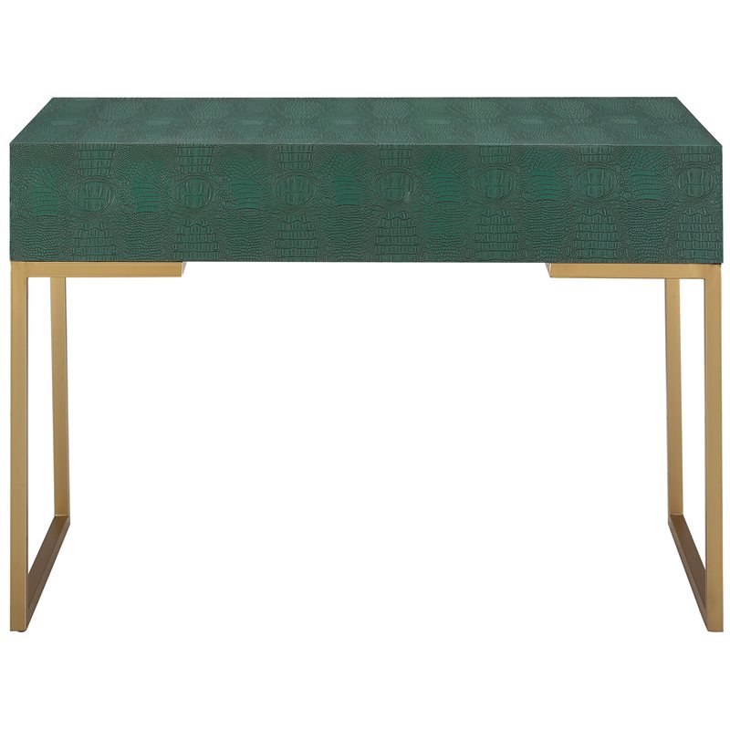 Southern Enterprises Carabelle Faux Croc Leather Computer Desk in Green and Gold