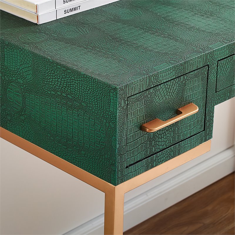 Southern Enterprises Carabelle Faux Croc Leather Computer Desk in Green and Gold