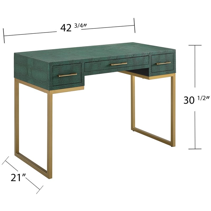 Southern Enterprises Carabelle Faux Croc Leather Computer Desk in Green and Gold