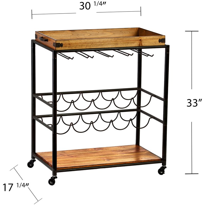 SEI Furniture Mayson Tray Top Bar Cart in Black and Natural