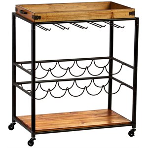 SEI Furniture Mayson Tray Top Bar Cart in Black and Natural
