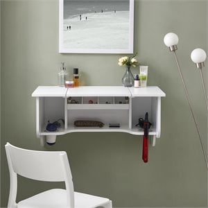 Southern Enterprises Wooden Wall Mounted Vanity Desk with Mirror in White