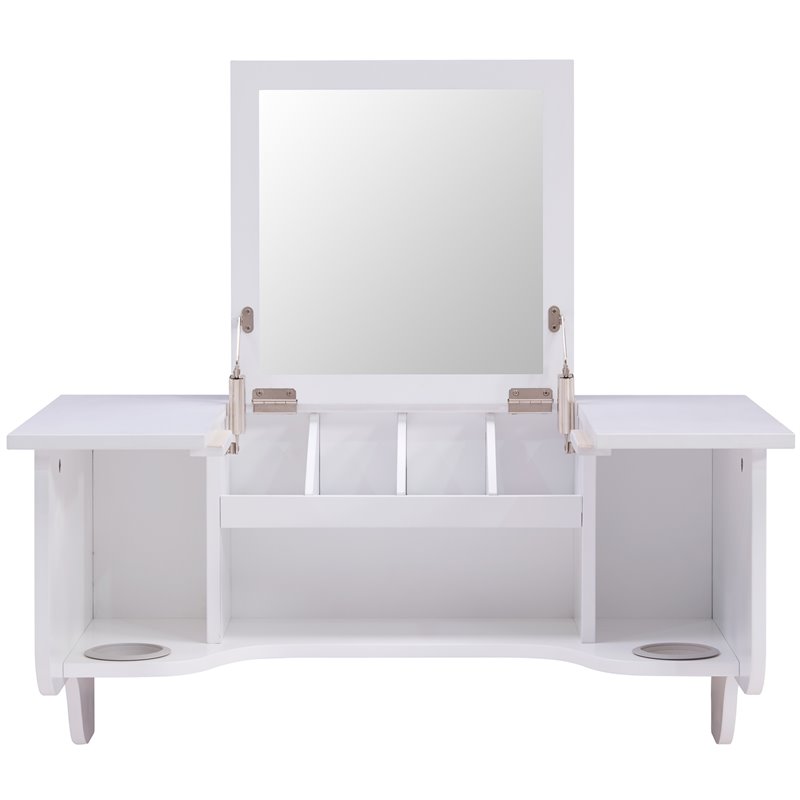 Southern Enterprises Wooden Wall Mounted Vanity Desk with Mirror in White