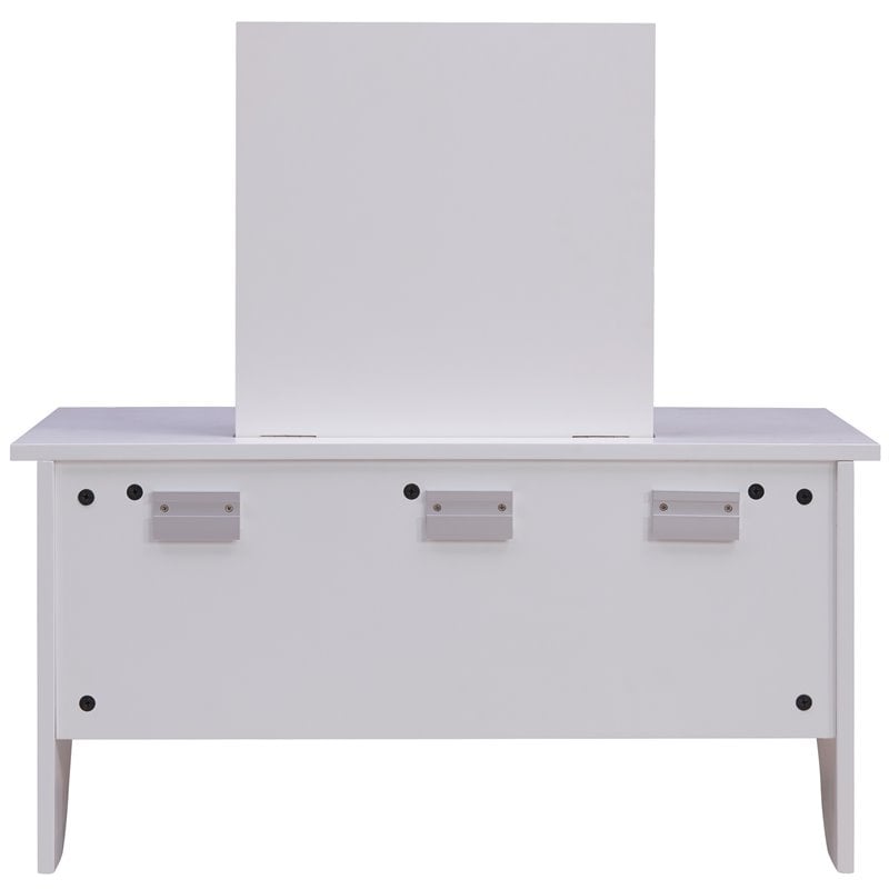 Southern Enterprises Wooden Wall Mounted Vanity Desk with Mirror in White