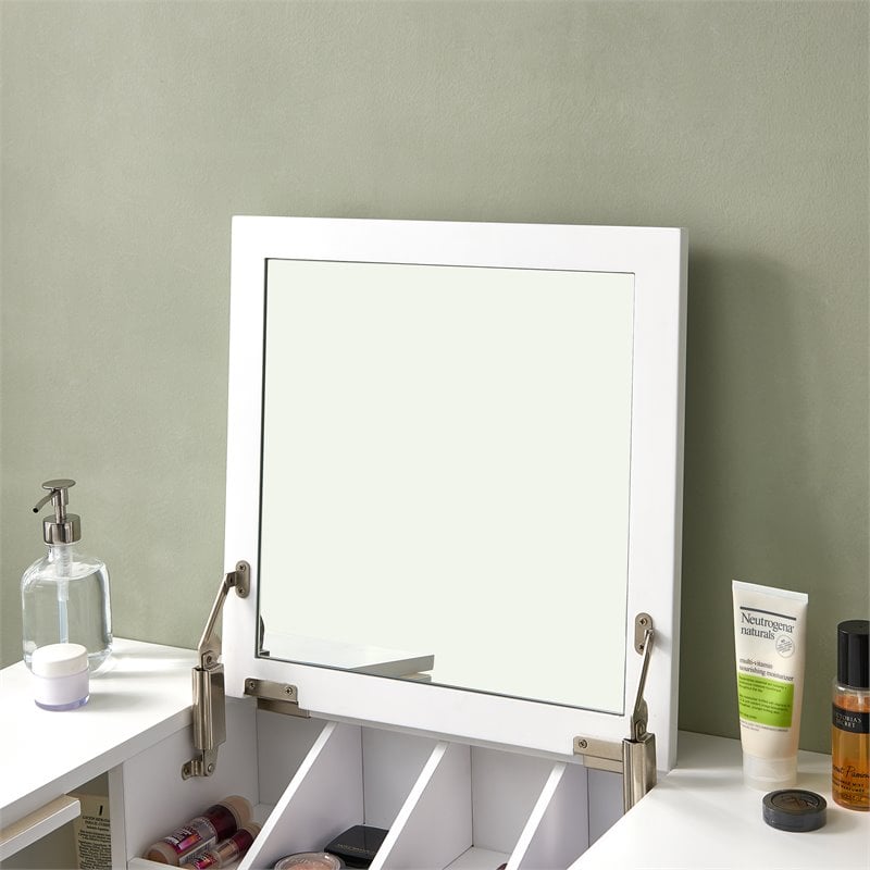 Southern Enterprises Wooden Wall Mounted Vanity Desk with Mirror in White