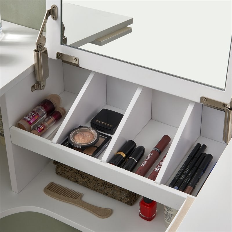 Southern Enterprises Wooden Wall Mounted Vanity Desk with Mirror in White