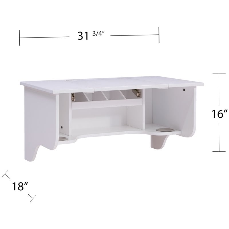Southern Enterprises Wooden Wall Mounted Vanity Desk with Mirror in White