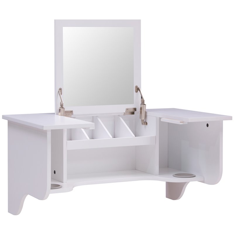 Southern Enterprises Wooden Wall Mounted Vanity Desk with Mirror in White
