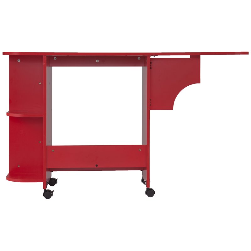 SEI Furniture Wooden Drop Leaf Mobile Sewing Craft Table in Farmhouse Red