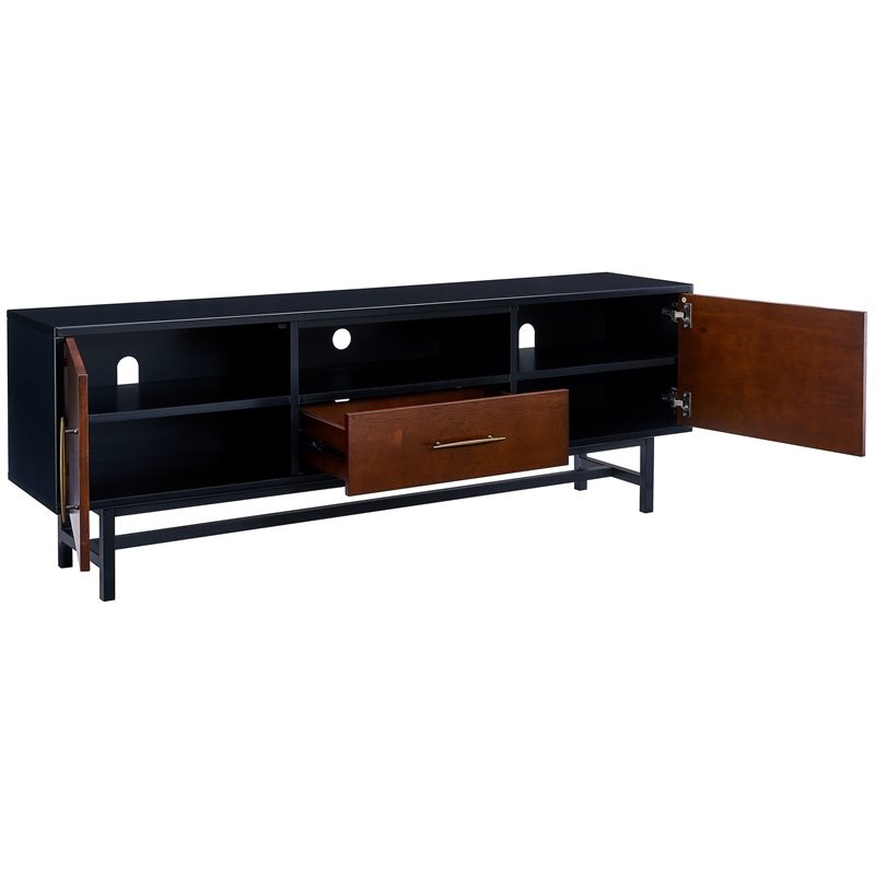 SEI Furniture Blynn Mid Century Wooden TV Stand in Black and Whiskey
