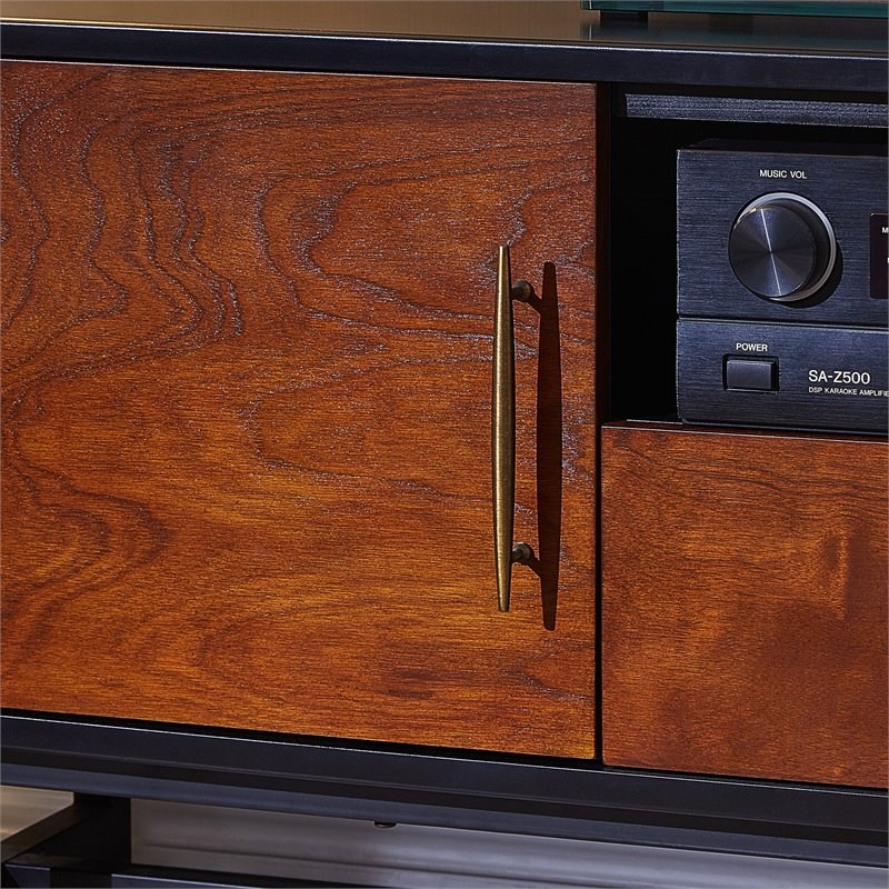 SEI Furniture Blynn Mid Century Wooden TV Stand in Black and Whiskey