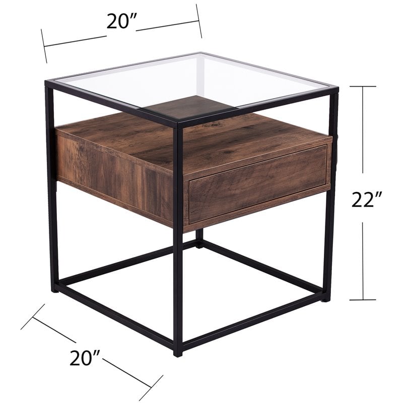 SEI Furniture Olivern 1 Drawer Glass Top End Table in Black and Natural