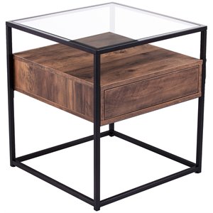 sei furniture olivern 1 drawer glass top end table in black and natural