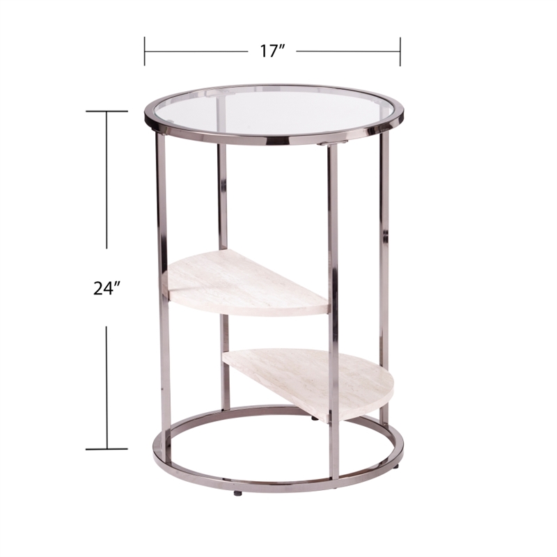 Southern Enterprises Ledermore Tempered Glass Round Side Table in Black