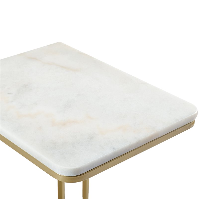 SEI Furniture Fallon Marble Top C Side Table in Gold and White