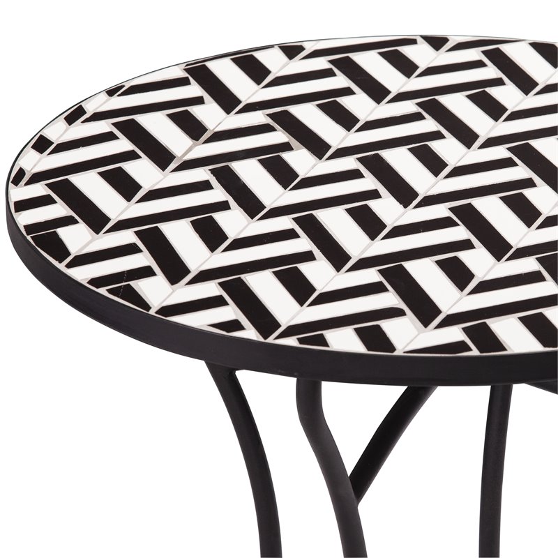 SEI Furniture Fynfield Ceramic Top Patio Side Table in Black and White