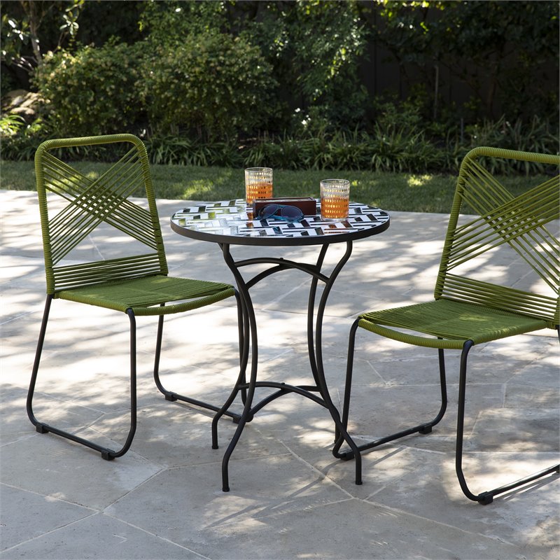 SEI Furniture Fynfield Ceramic Top Patio Side Table in Black and White