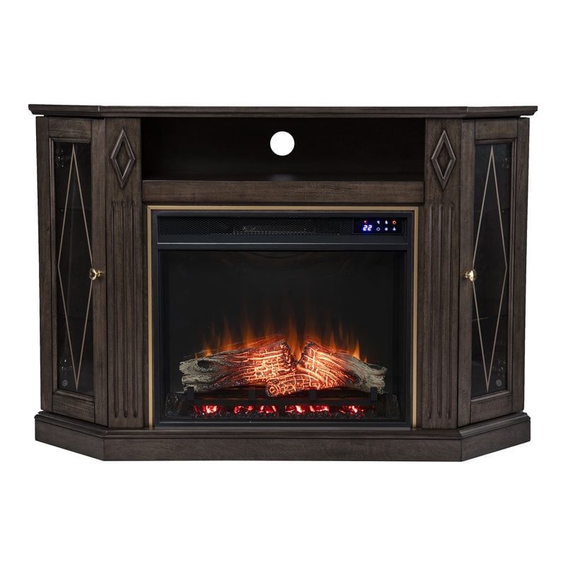Austindale Touch Screen Electric Fireplace Media Storage in Light Brown/Gold