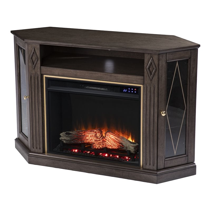 Austindale Touch Screen Electric Fireplace Media Storage in Light Brown/Gold