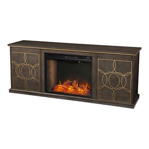 yardlynn smart fireplace console with media storage in brown/gold