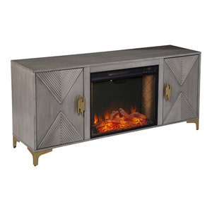 lantara smart fireplace with media storage in gray washed/gold