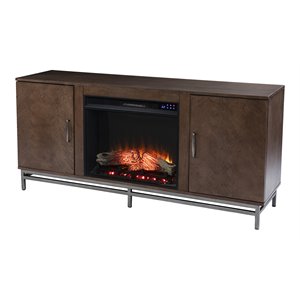 dibbonly touch screen electric fireplace with media storage - brown/matte silver