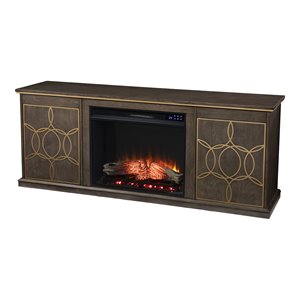 yardlynn touch screen electric fireplace console with media storage - brown/gold