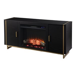 biddenham touch screen electric fireplace console with media storage black/gold