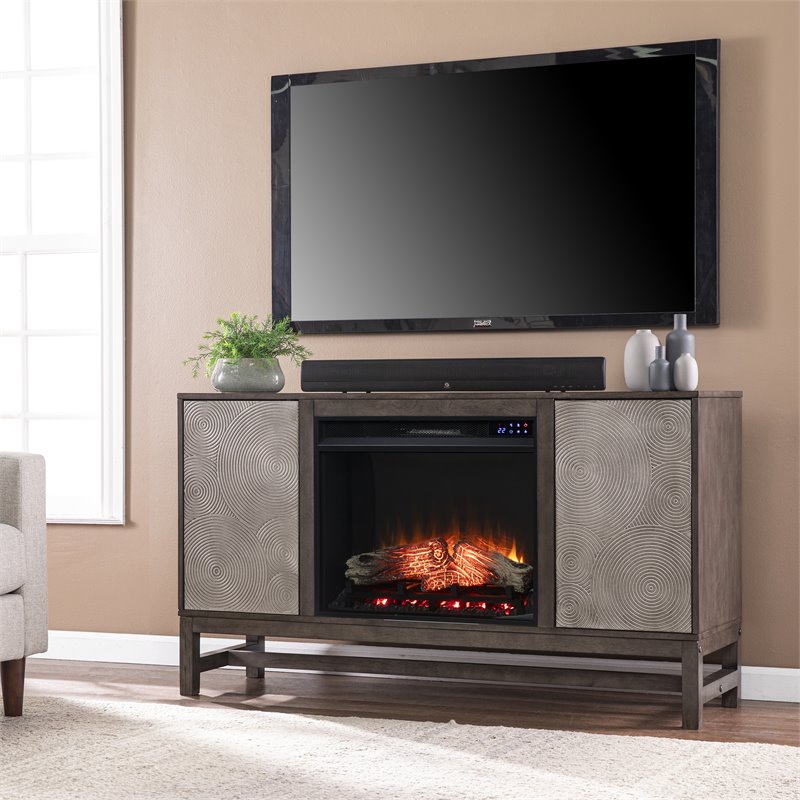 Lannington Touch Screen Electric Fireplace & Media Storage Brown/Antique Silver