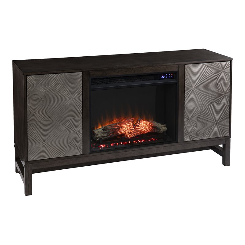 Lannington Touch Screen Electric Fireplace & Media Storage Brown/Antique Silver