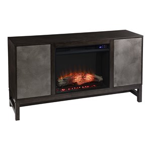 lannington touch screen electric fireplace & media storage brown/antique silver