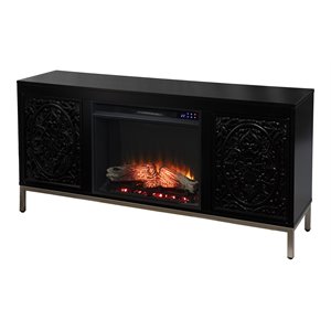 winsterly touch screen electric fireplace with media storage in black/champagne