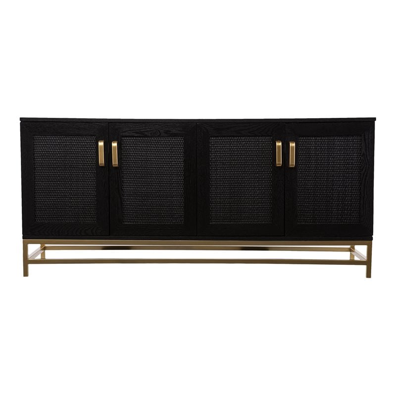 SEI Furniture Rolliston Contemporary 4-Door Media Console in Black-Gold