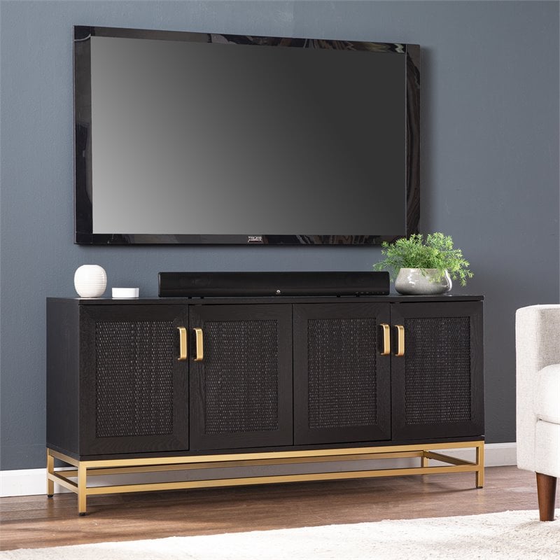 SEI Furniture Rolliston Contemporary 4-Door Media Console in Black-Gold