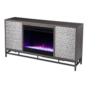 hollesborne color changing fireplace with media storage in gray/gunmetal gray