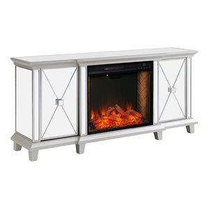 toppington mirrored smart electric fireplace media console in mirror/silver