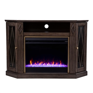 Austindale Color Changing Fireplace & Media Storage in Light Brown/Gold