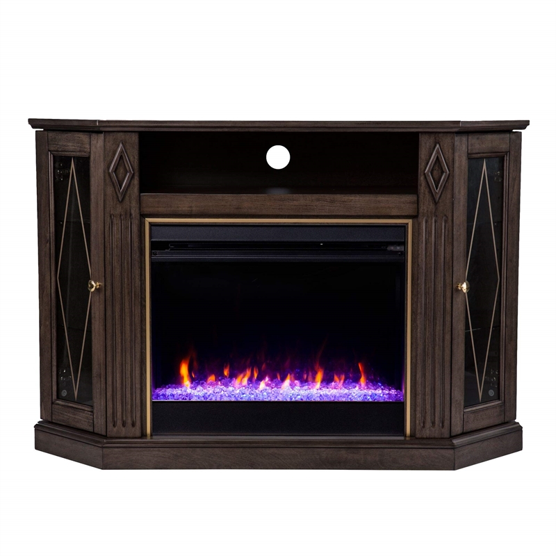 Austindale Color Changing Fireplace & Media Storage in Light Brown/Gold